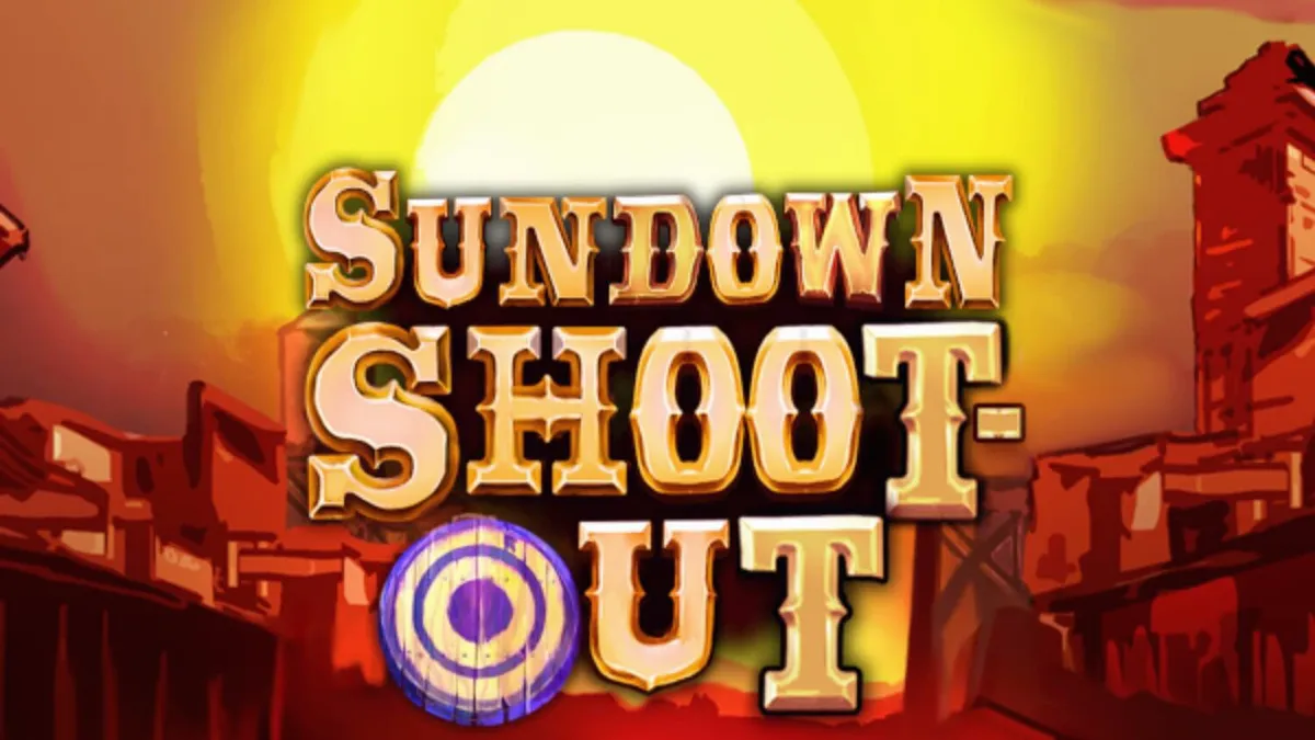 Tampilan visual slot Sundown Shootout dengan tema Wild West