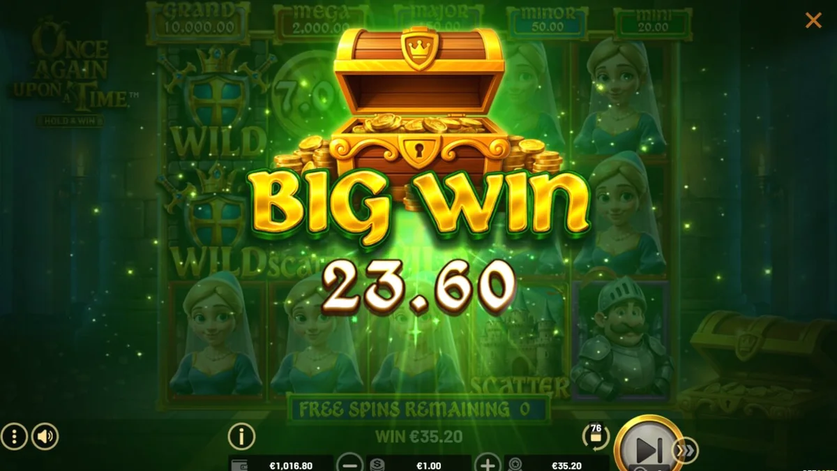 Tampilan antarmuka seluler slot Once Again Upon A Time dengan grafis fantasi yang tajam